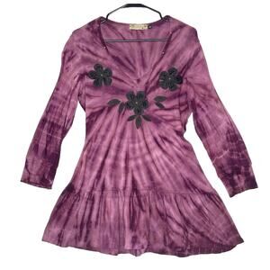 Y2K Tie Dye Tunic Top Mini Dress M Boho‎ Fairy Grunge Hippie Festival Peasant